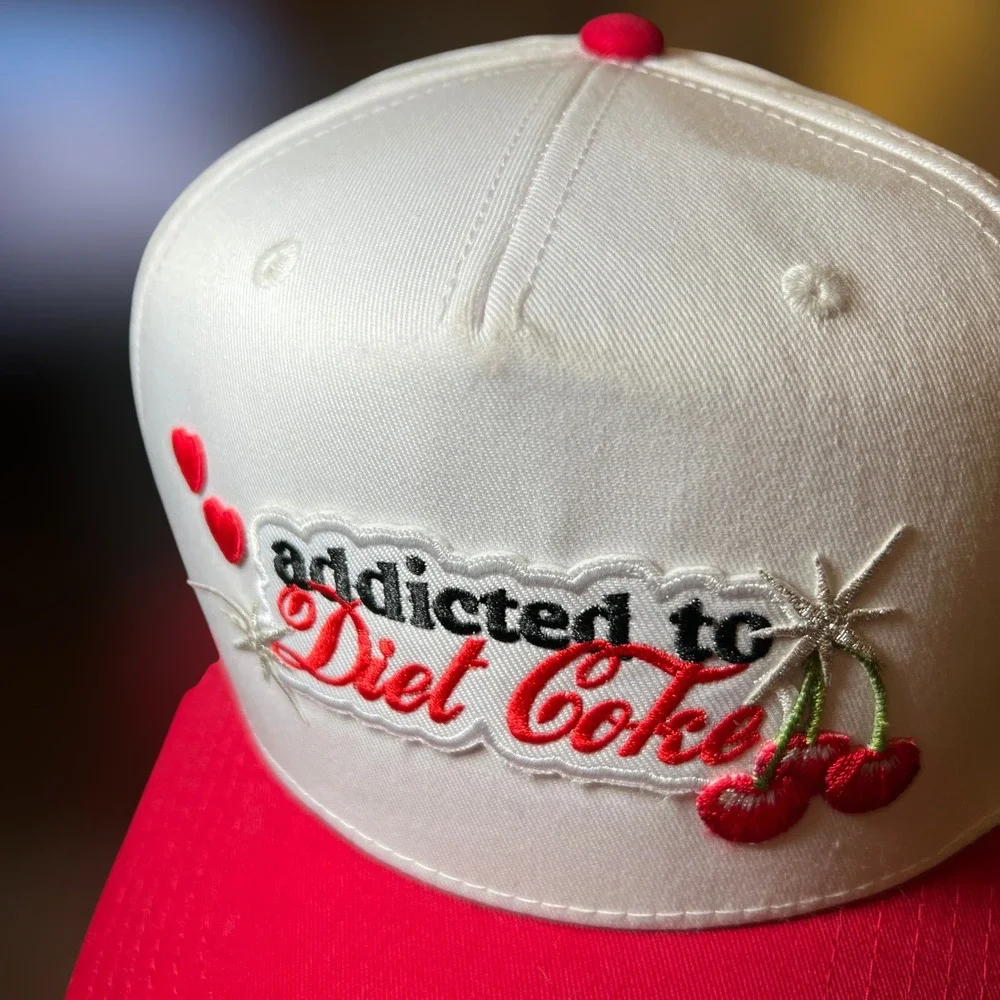 Addicted To Diet Coke Trucker Hat Cherry Hearts Snapback Otto Cap White Red OSFM